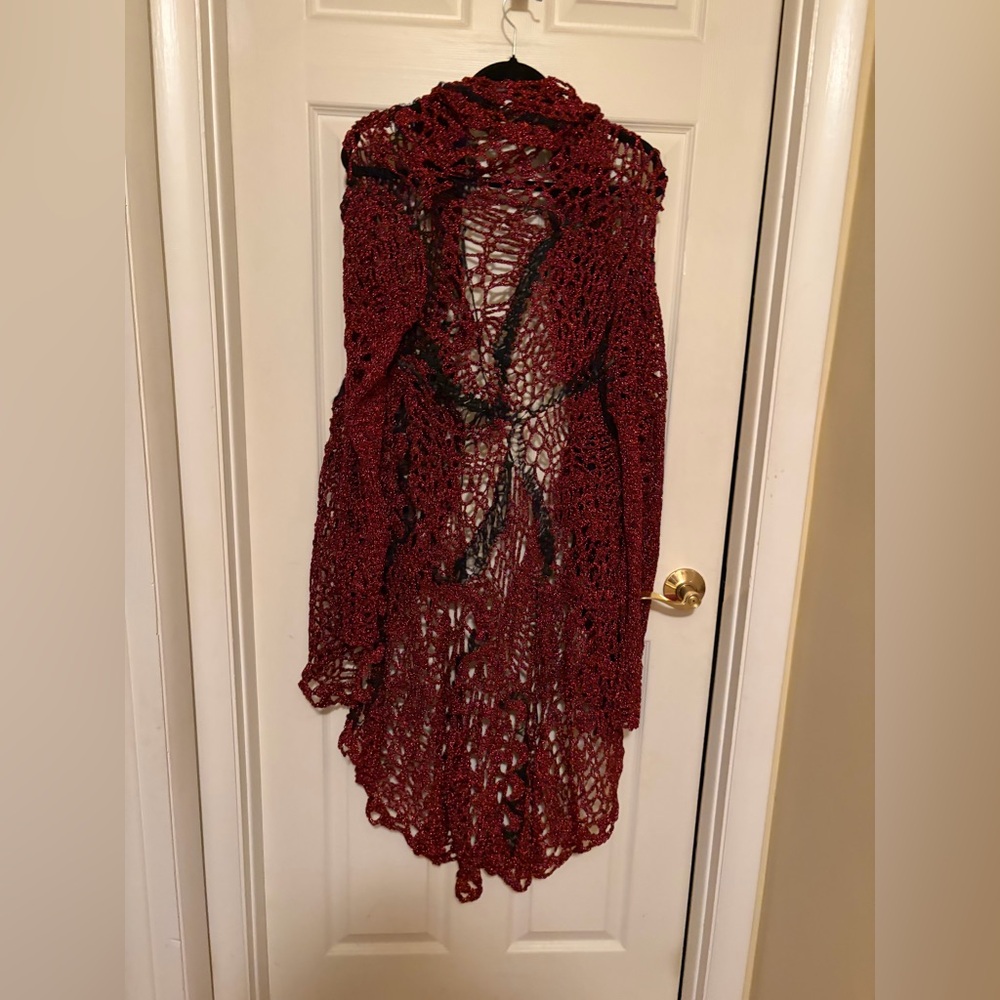 Elegant Burgundy Knit Women Sweater/Kimono - Picture 4 of 4